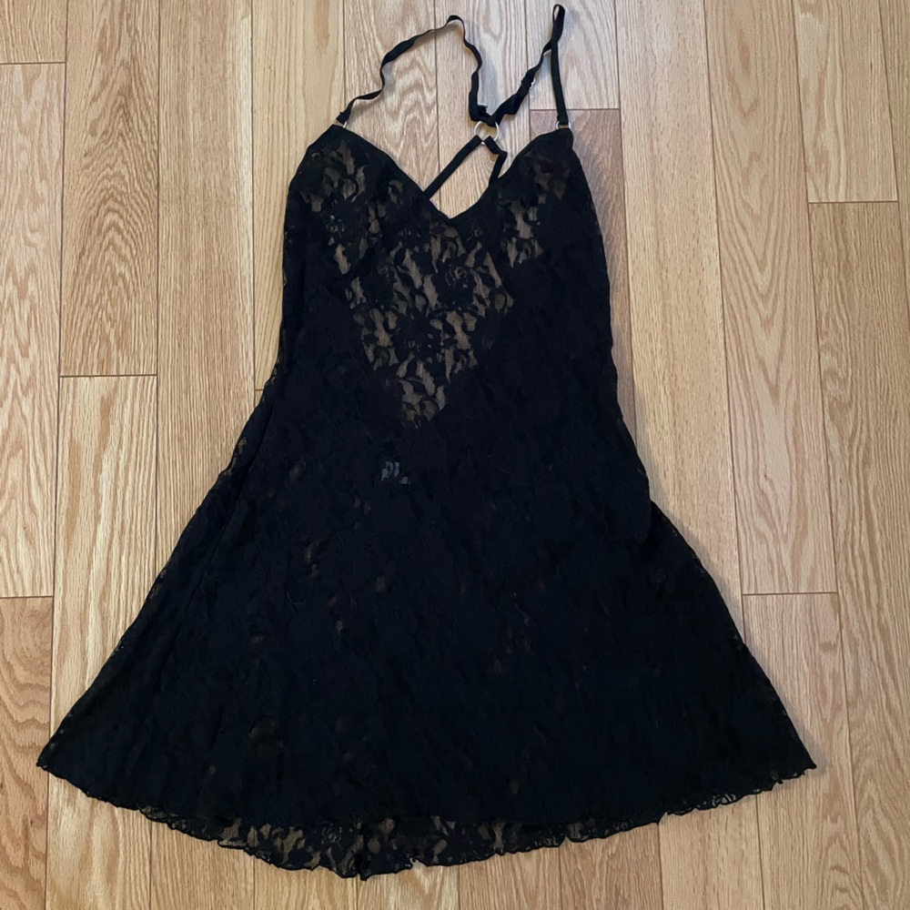 Black x-back lace slip or nightie